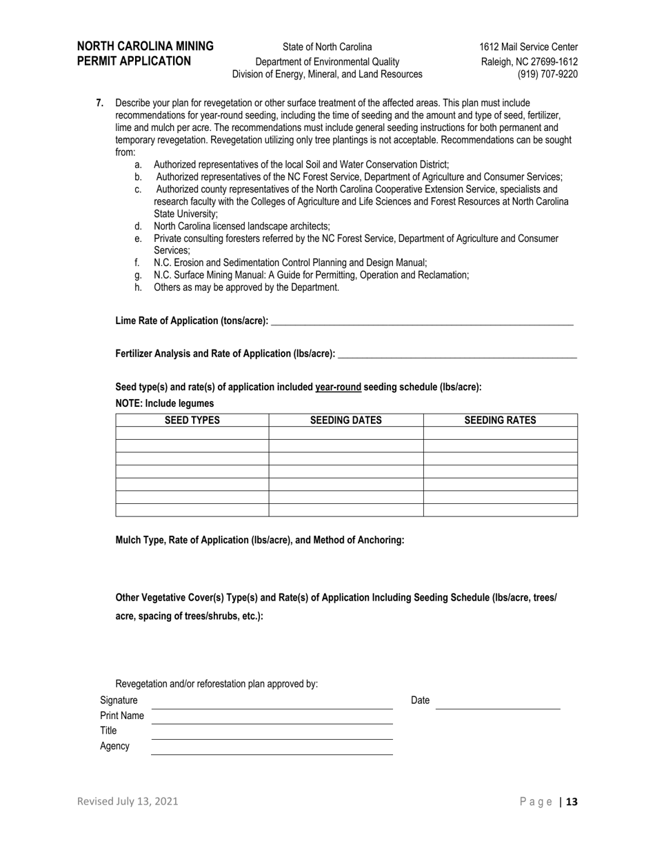 North Carolina Mining Permit Application - North Carolina, Page 13