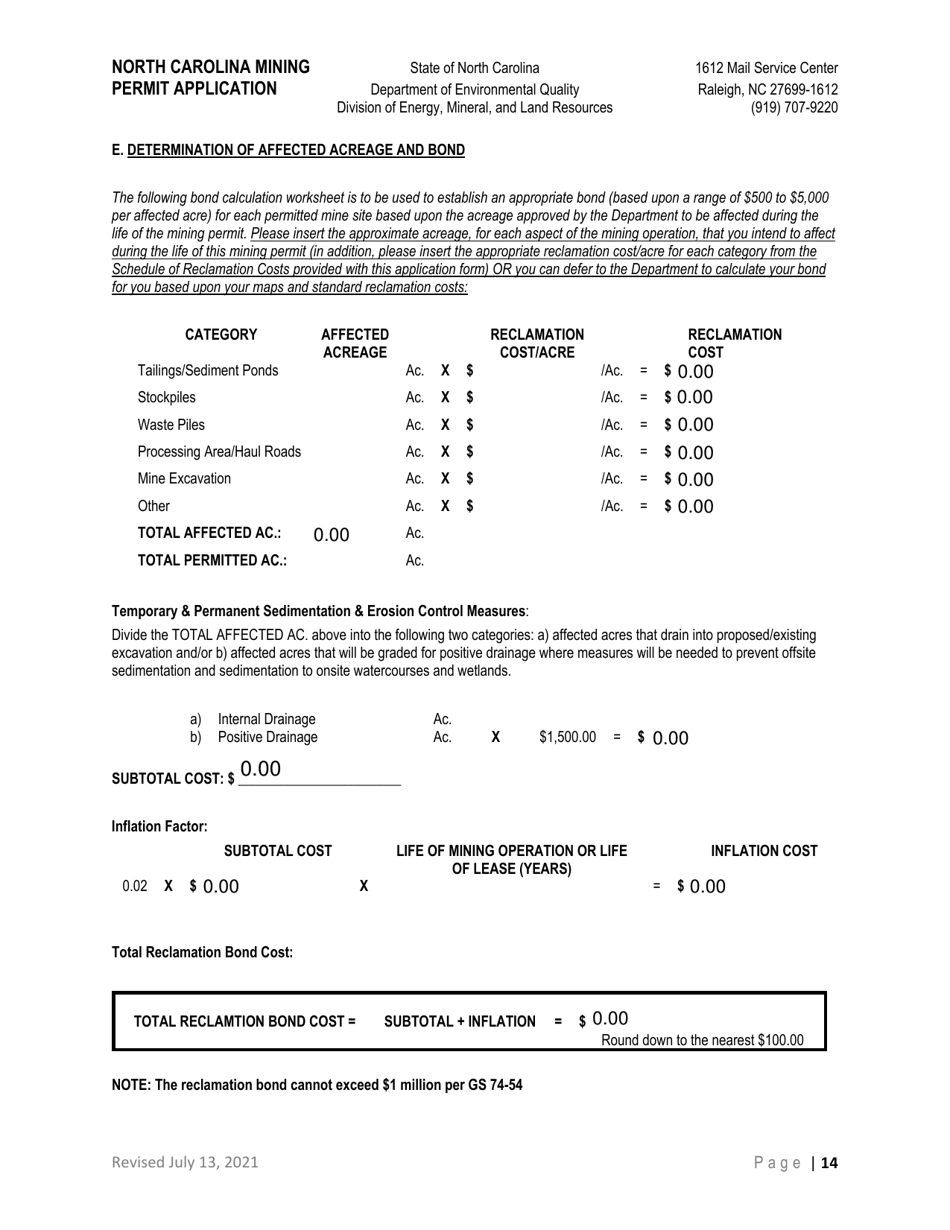 North Carolina Mining Permit Application - North Carolina, Page 14