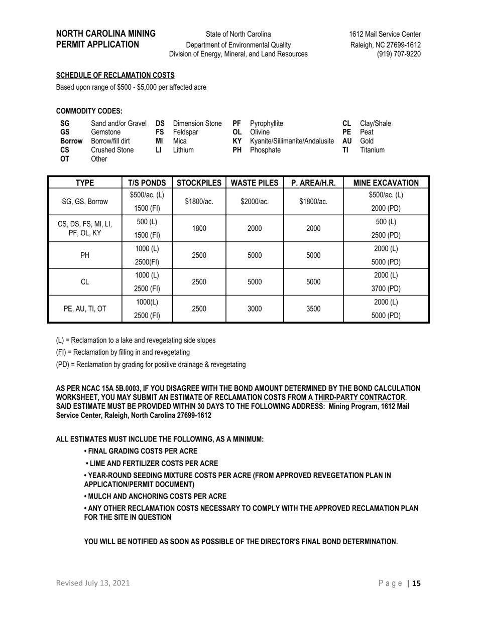 North Carolina Mining Permit Application - North Carolina, Page 15