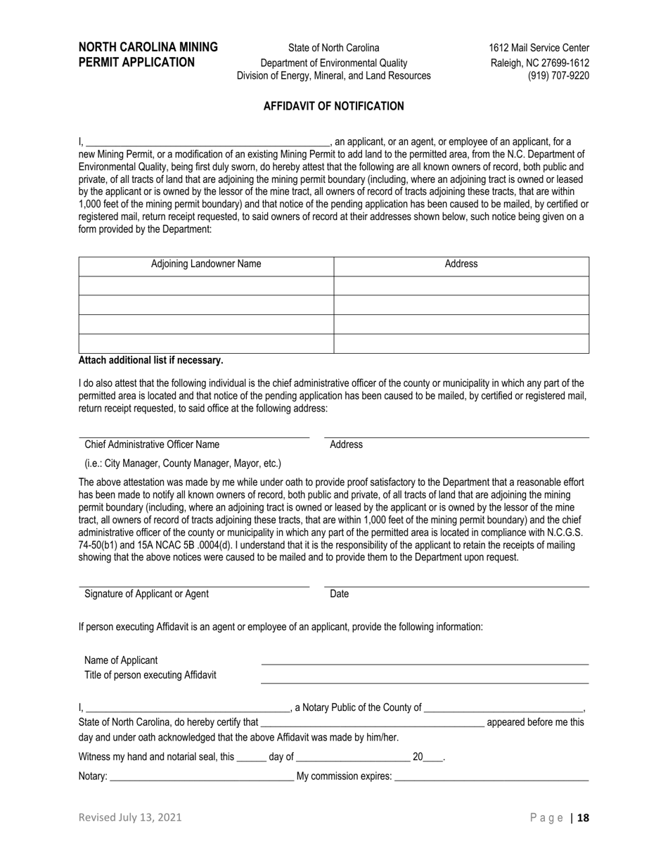 North Carolina Mining Permit Application - North Carolina, Page 18