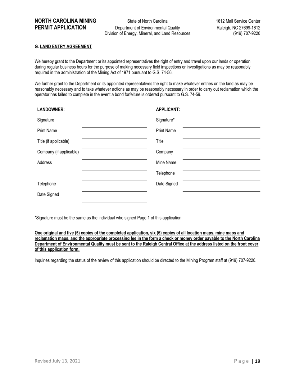 North Carolina Mining Permit Application - North Carolina, Page 19