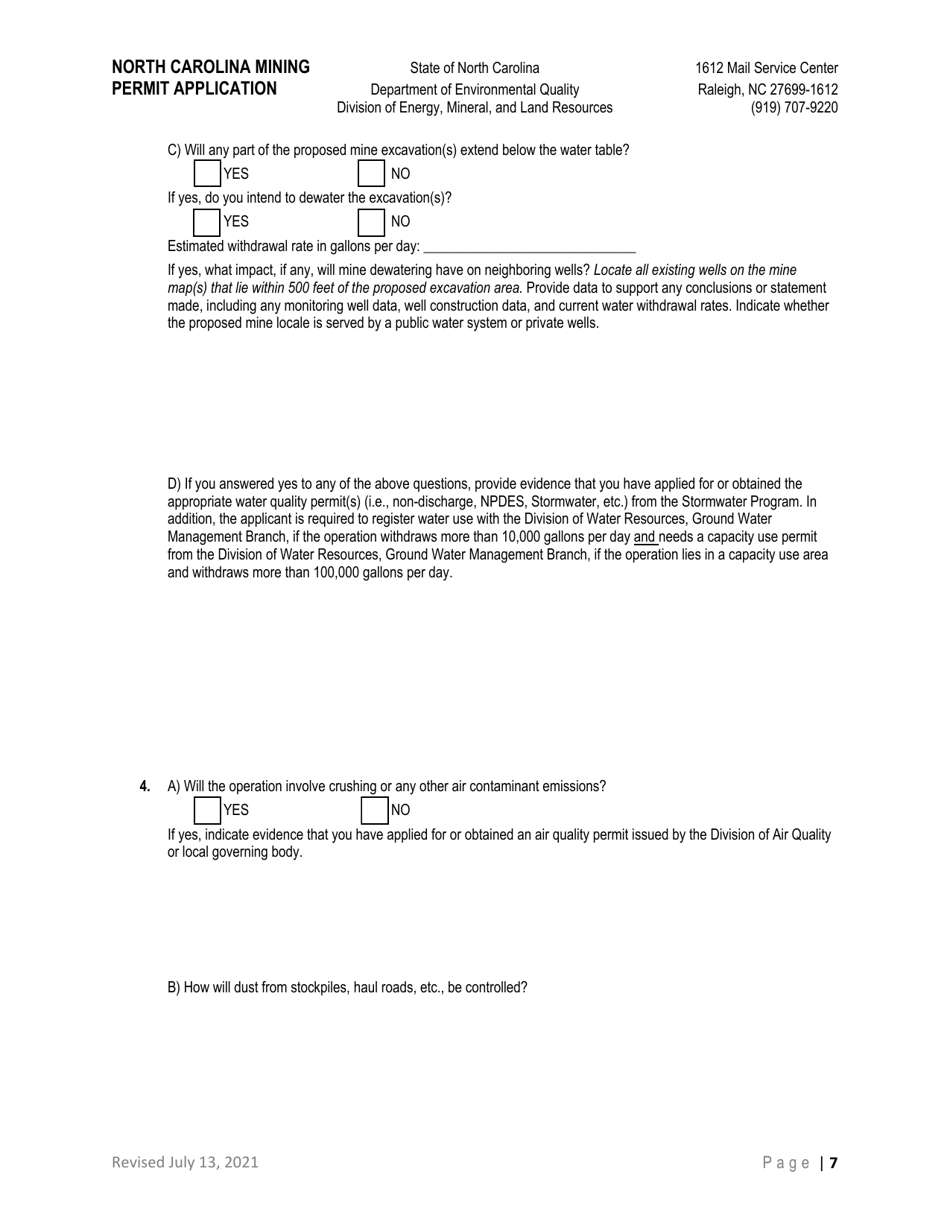 North Carolina Mining Permit Application - North Carolina, Page 7