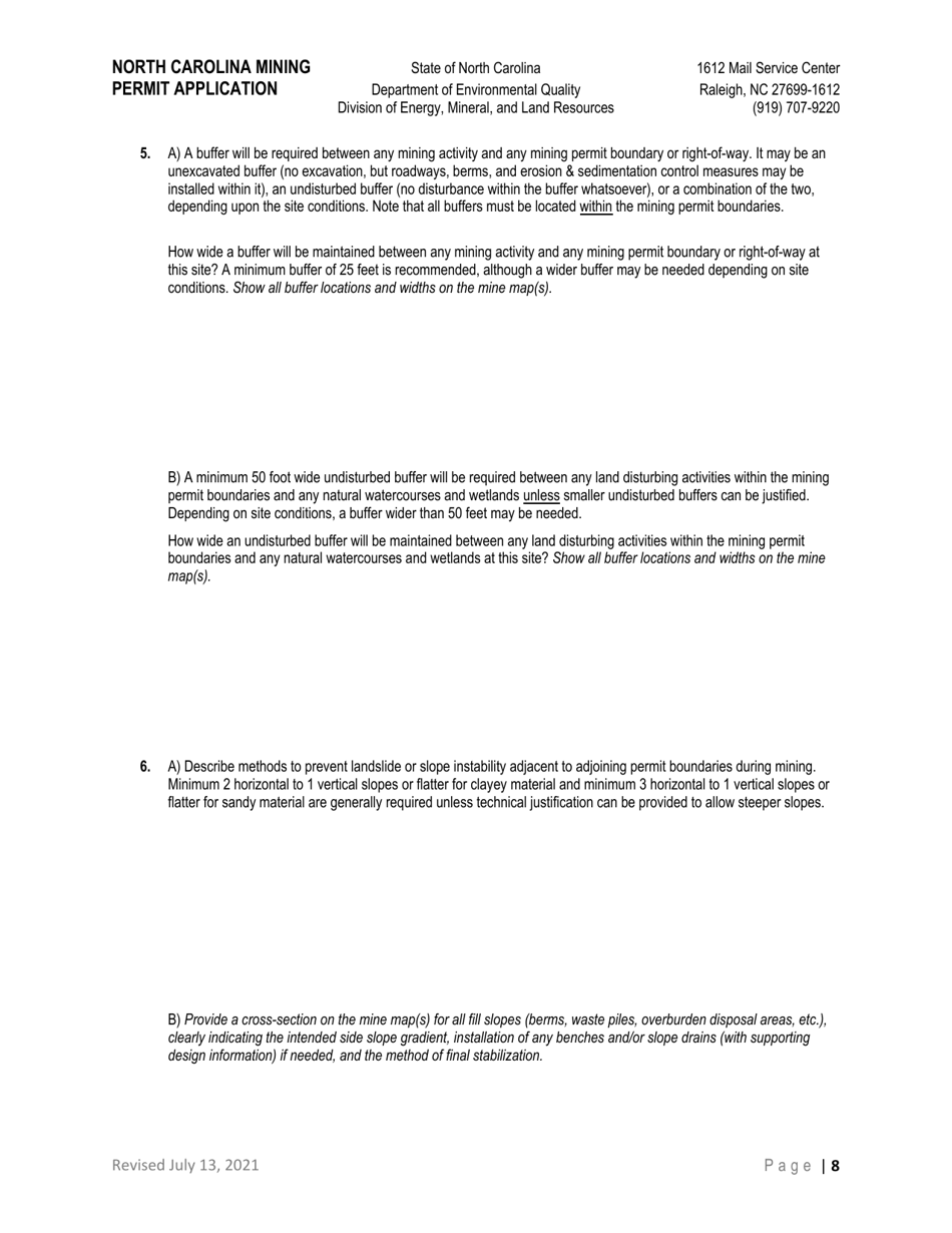 North Carolina Mining Permit Application - North Carolina, Page 8