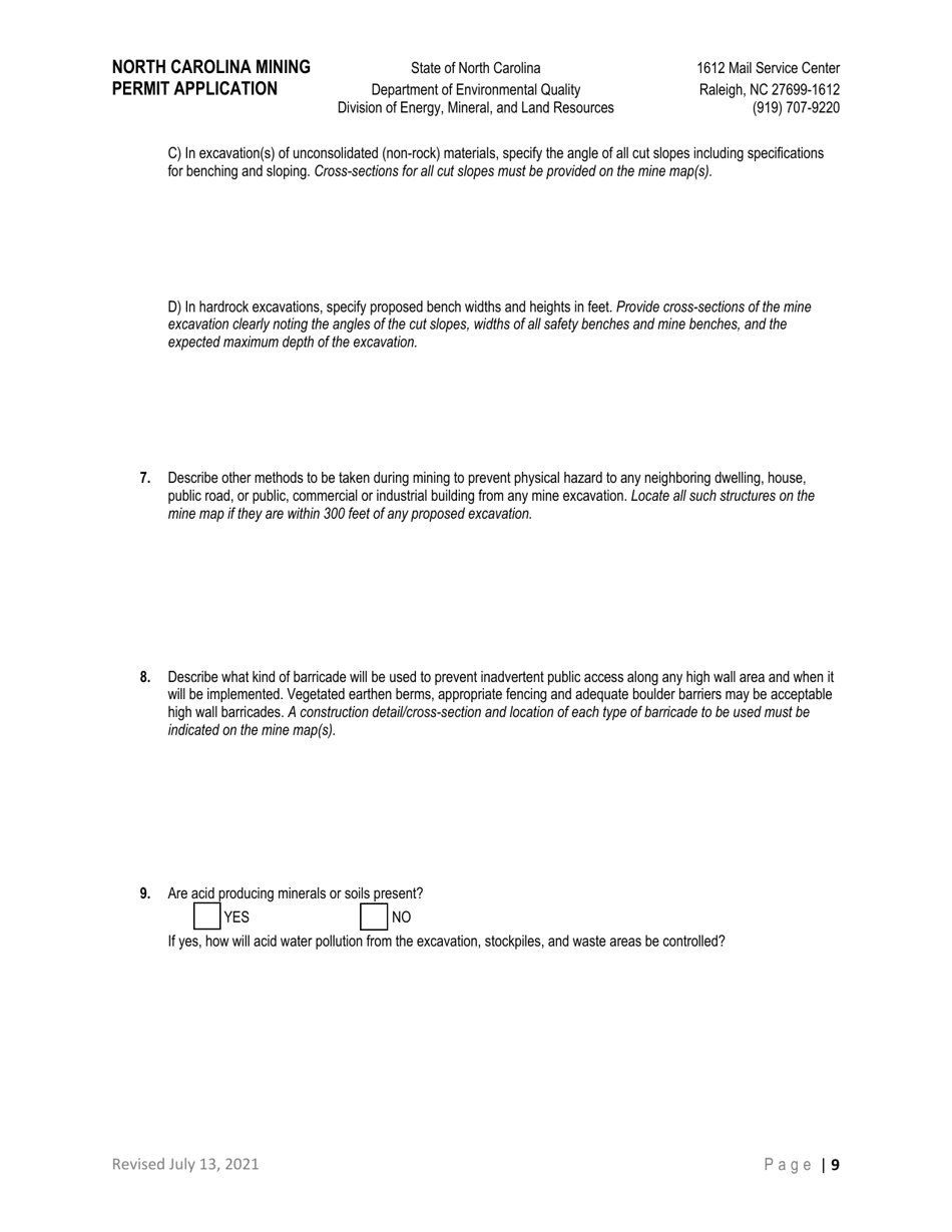 North Carolina Mining Permit Application - North Carolina, Page 9