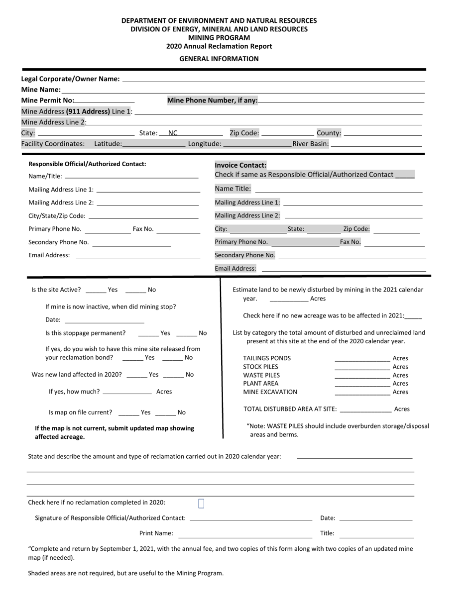 2020 North Carolina Annual Reclamation Report Download Printable Pdf 