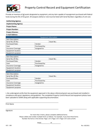 Form GCC-200 Property Control Record and Equipment Certification - North Carolina