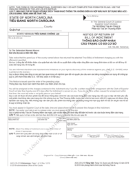 Document preview: Form AOC-CR-215 Notice of Return of Bill of Indictment - North Carolina (English/Vietnamese)