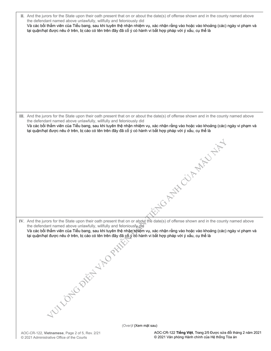 Form AOC-CR-122 Indictment - North Carolina (English / Vietnamese), Page 2