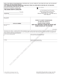 Document preview: Form AOC-CVM-904M Bond to Keep Possession of Motor Vehicle Taken From Lienor - North Carolina (English/Vietnamese)