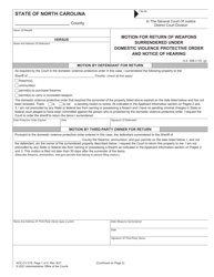 Form AOC-CV-319 Motion for Return of Weapons Surrendered Under Domestic Violence Protective Order and Notice of Hearing - North Carolina