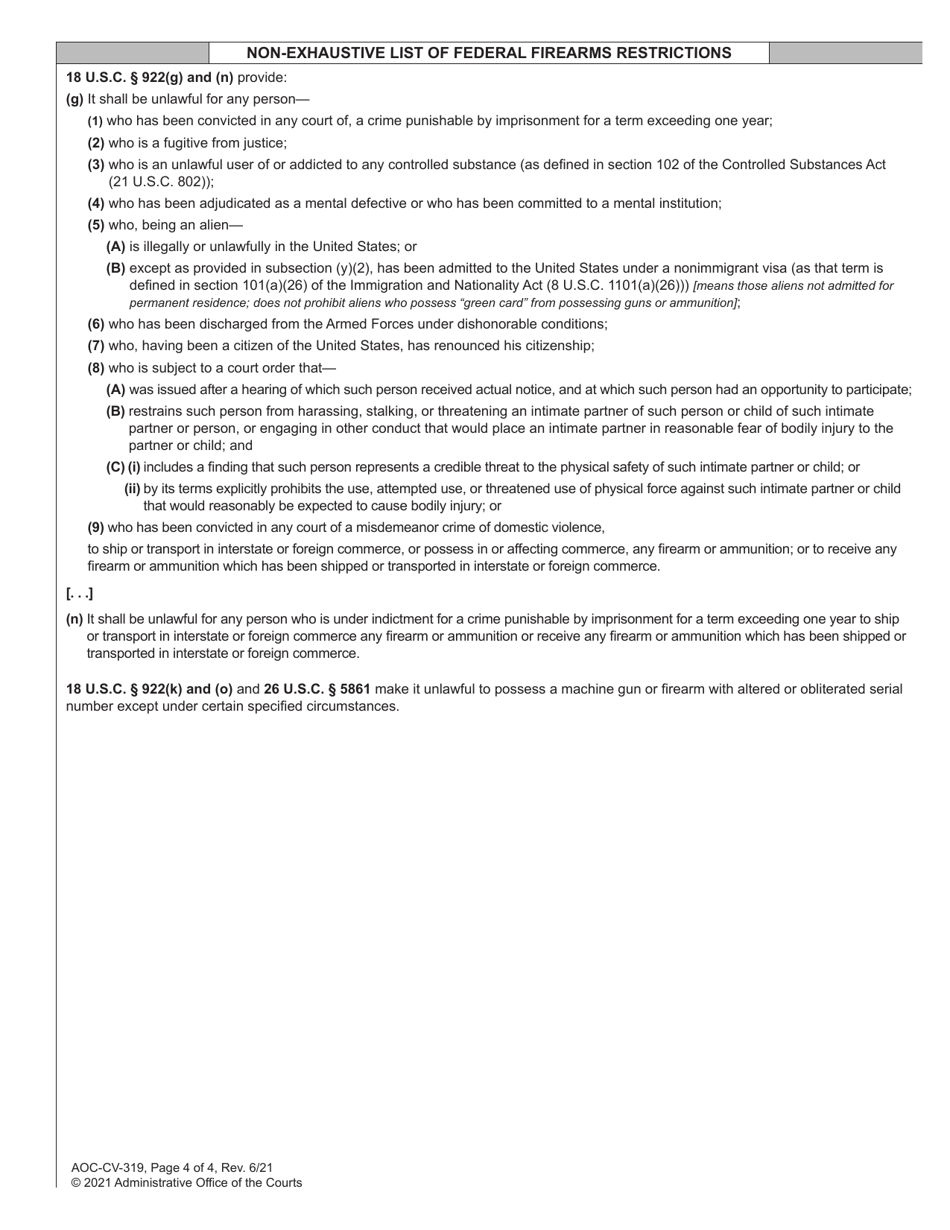Form AOC-CV-319 Motion for Return of Weapons Surrendered Under Domestic Violence Protective Order and Notice of Hearing - North Carolina, Page 4