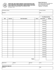 Form SFN60850 &quot;Pipeline and Wind Energy Restoration and Reclamation Programs Ombudsman Invoice&quot; - North Dakota