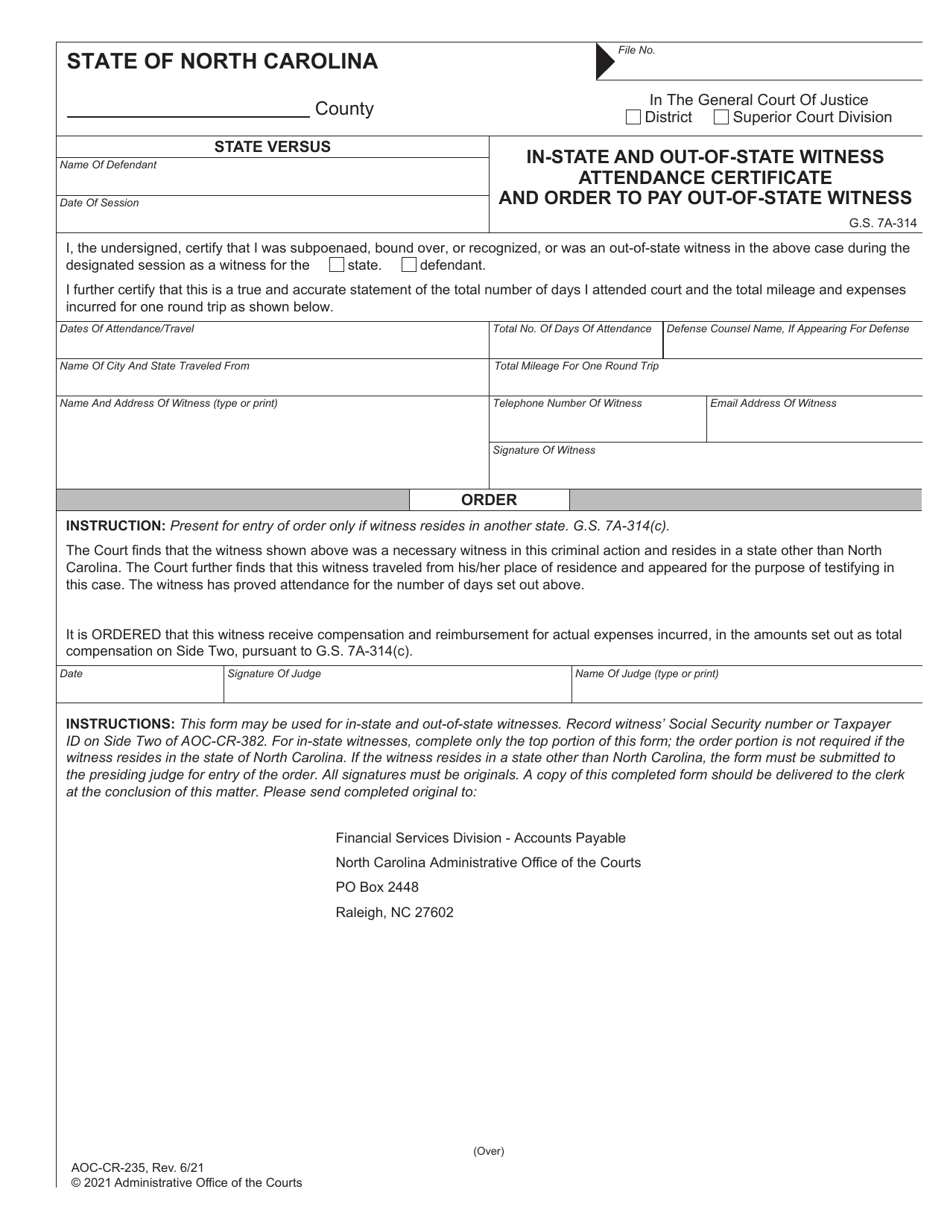 Form Aoc Cr Download Fillable Pdf Or Fill Online In State And Out Of State Witness