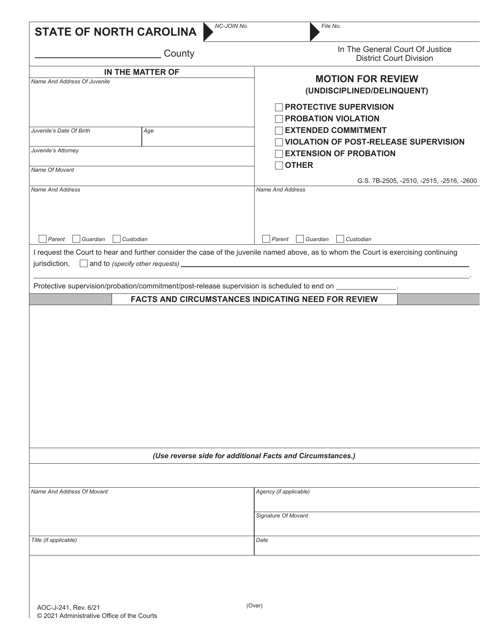 Form AOC-J-241  Printable Pdf