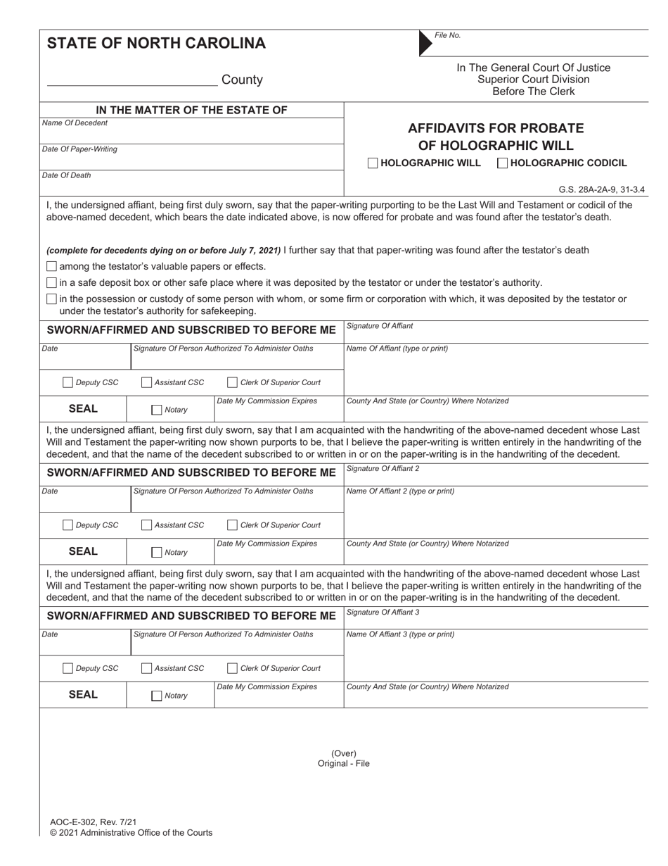 Form AOCE302 Download Fillable PDF or Fill Online Affidavits for