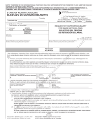 Form AOC-CV-617 Request by Supporting Party for Wage Withholding - North Carolina (English/Spanish)