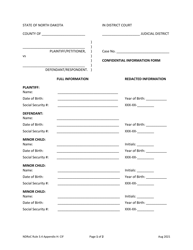 Appendix H &quot;Confidential Information Form&quot; - North Dakota