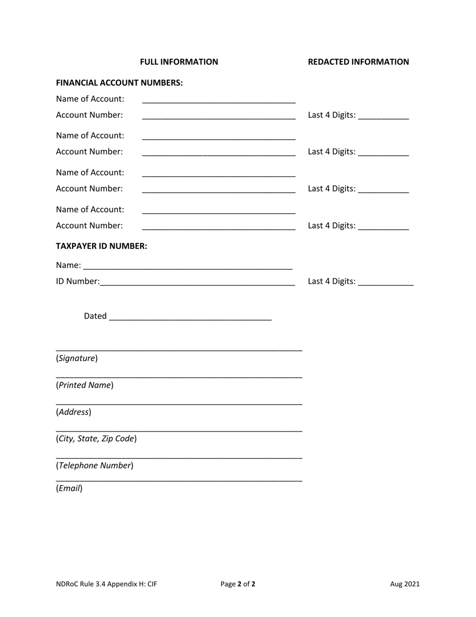 Appendix H Confidential Information Form - North Dakota, Page 2