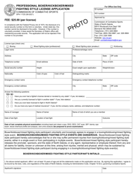 Form SFN11720 &quot;Professional Boxer/Kickboxer/Mixed Fighting Style License Application&quot; - North Dakota
