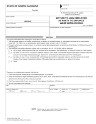 Form AOC-CV-624 &quot;Motion to Join Employer as Party to Enforce Wage Withholding&quot; - North Carolina
