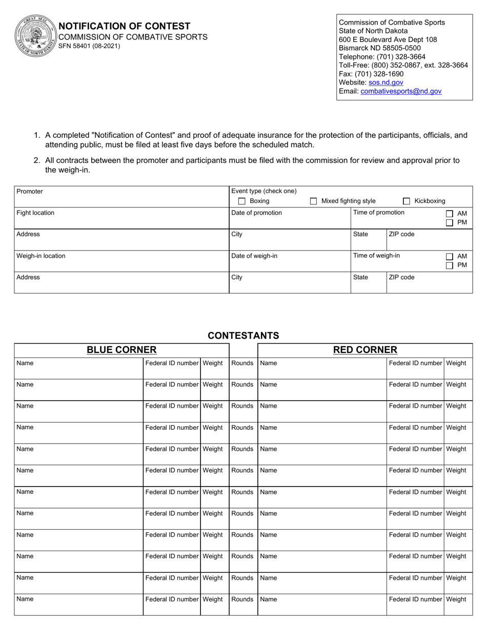 Form SFN58401 Notification of Contest - North Dakota, Page 1