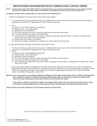 Document preview: Instructions for Form AOC-CV-660 Petition for Registration of Foreign Child Custody Order - North Carolina