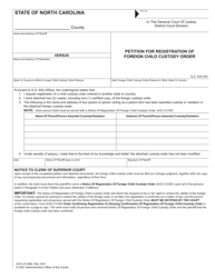 Form AOC-CV-660 &quot;Petition for Registration of Foreign Child Custody Order&quot; - North Carolina