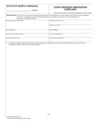 Form AOC-CV-809 &quot;Court-Ordered Arbitration Complaint&quot; - North Carolina