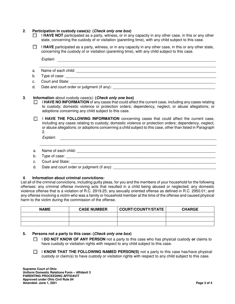 Affidavit 3 Parenting Proceeding Affidavit (R.c. 3127.23(A)) - Ohio, Page 3