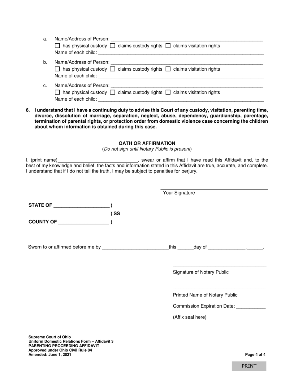 Affidavit 3 Download Fillable Pdf Or Fill Online Parenting Proceeding 