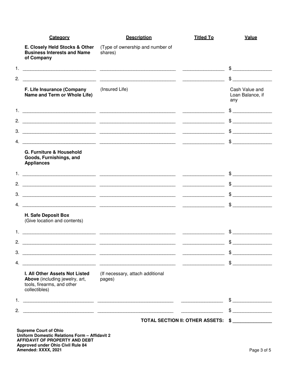 Affidavit 2 Affidavit of Property and Debt - Ohio, Page 3