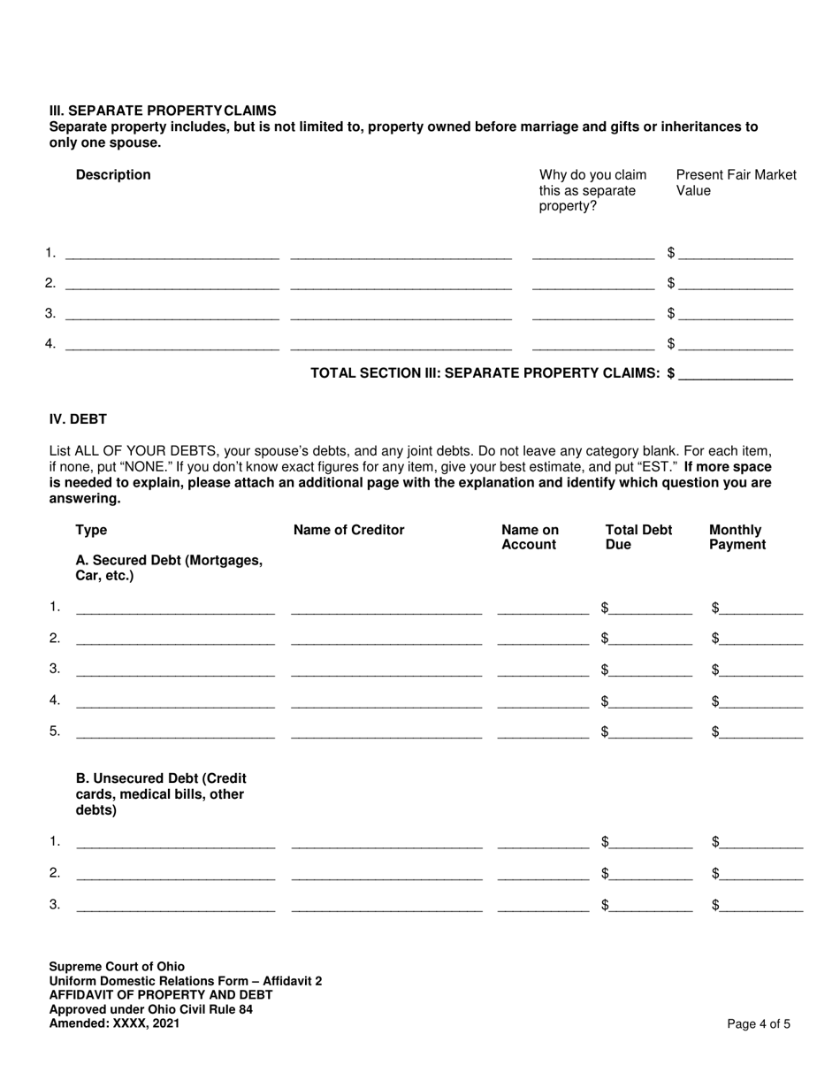 Affidavit 2 Affidavit of Property and Debt - Ohio, Page 4