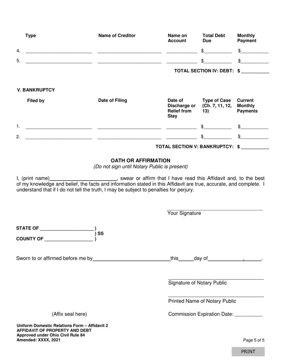 Affidavit 2 Affidavit of Property and Debt - Ohio, Page 5