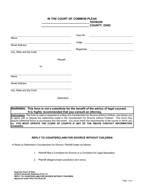 Uniform Domestic Relations Form 12  Printable Pdf