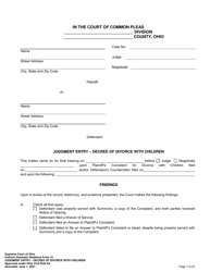 Uniform Domestic Relations Form 15 &quot;Judgment Entry - Decree of Divorce With Children&quot; - Ohio