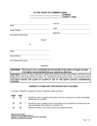 Uniform Domestic Relations Form 11 &quot;Answer to Complaint for Divorce With Children&quot; - Ohio