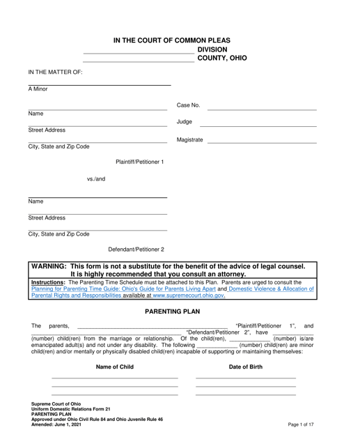 Uniform Domestic Relations Form 21  Printable Pdf