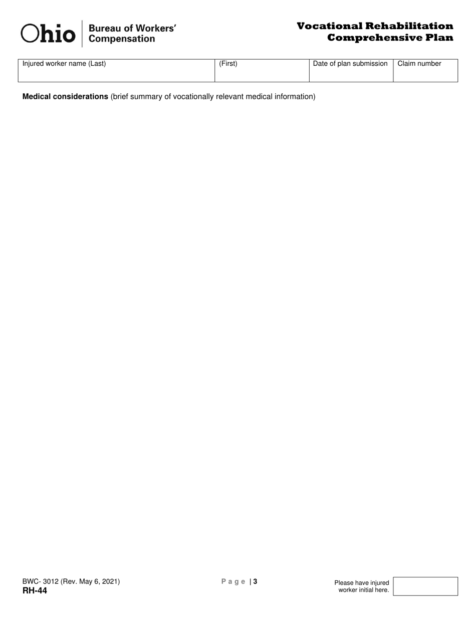 Form RH-44 (BWC-3012) Vocational Rehabilitation Comprehensive Plan - Ohio, Page 3