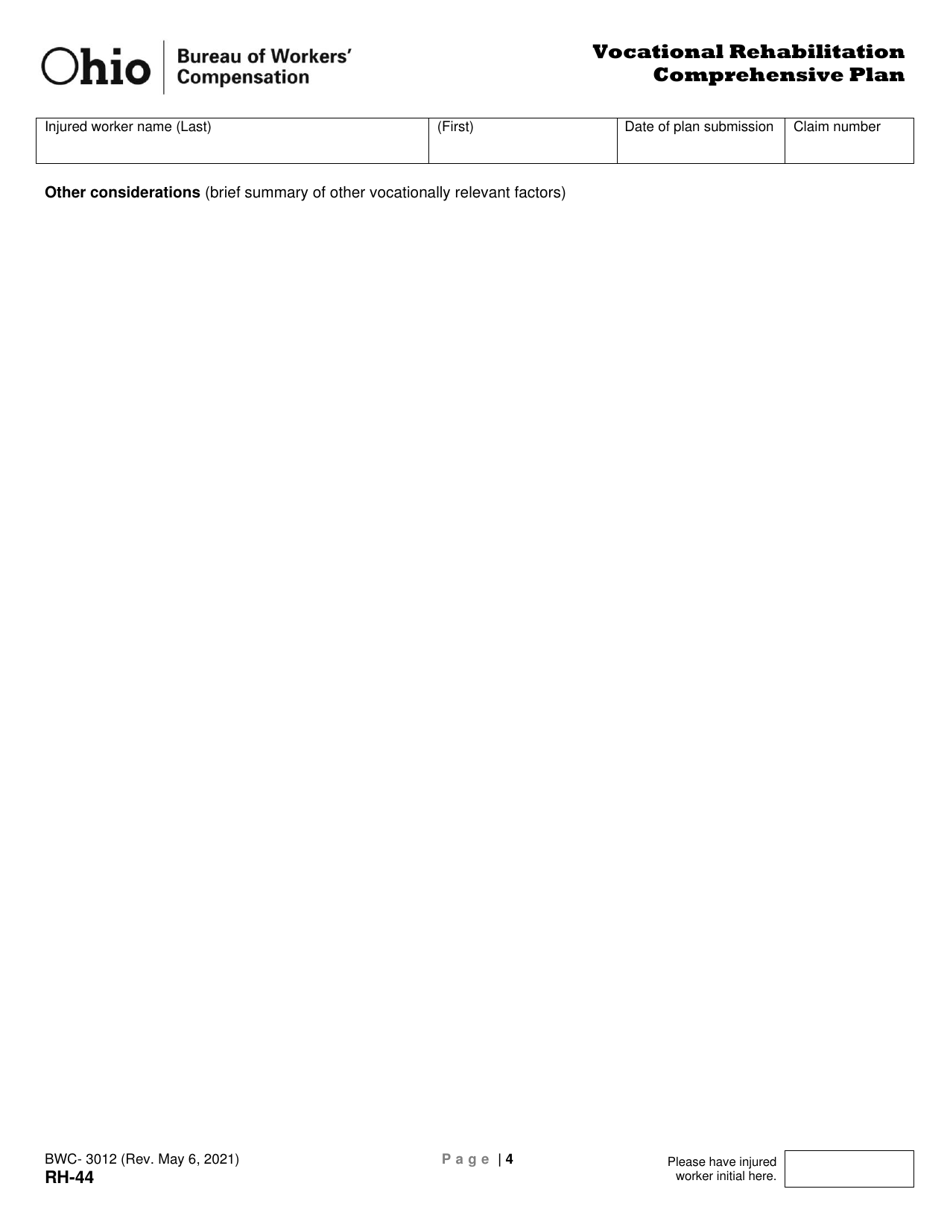 Form RH-44 (BWC-3012) Vocational Rehabilitation Comprehensive Plan - Ohio, Page 4