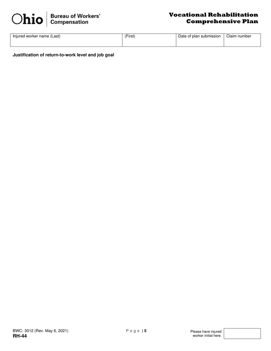 Form RH-44 (BWC-3012) Vocational Rehabilitation Comprehensive Plan - Ohio, Page 5