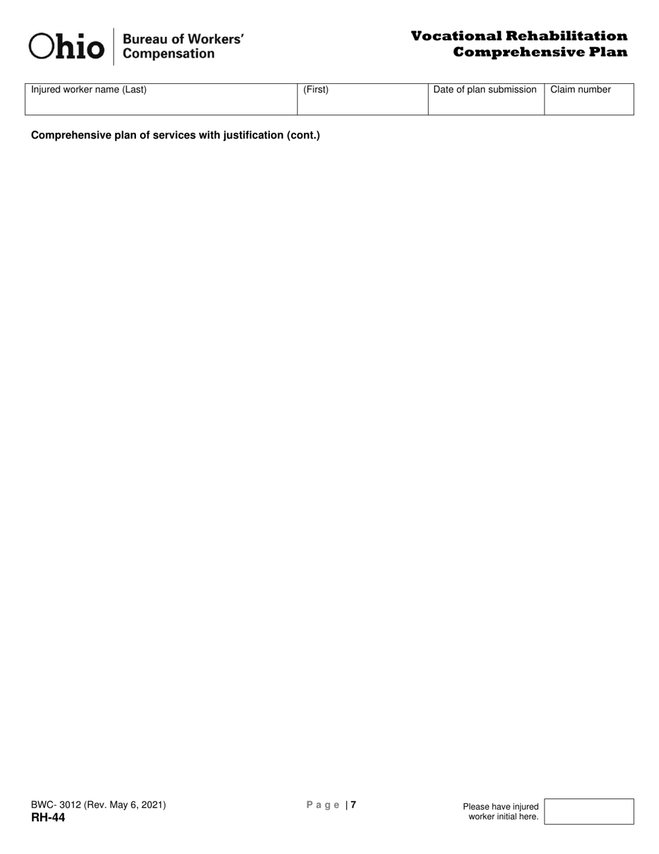 Form RH-44 (BWC-3012) Vocational Rehabilitation Comprehensive Plan - Ohio, Page 7