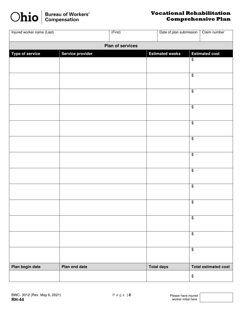 Form RH-44 (BWC-3012) Vocational Rehabilitation Comprehensive Plan - Ohio, Page 8