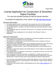 Document preview: License Application for Construction & Demolition Debris Facilities - Ohio