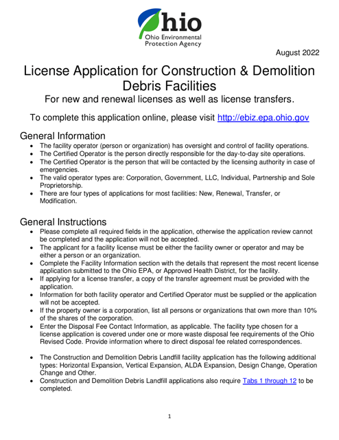 License Application for Construction &amp; Demolition Debris Facilities - Ohio