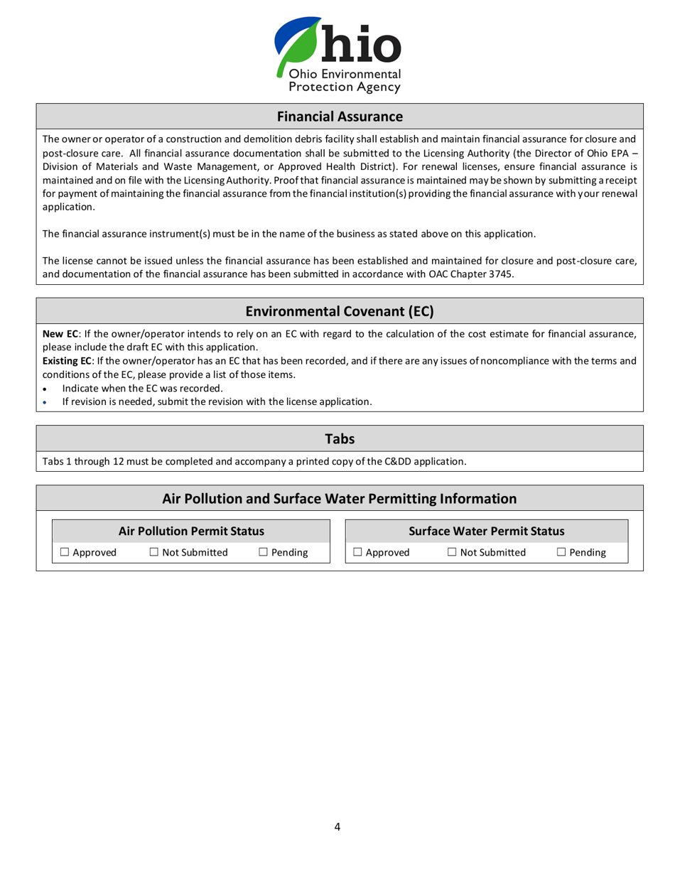 License Application for Construction  Demolition Debris Facilities - Ohio, Page 4