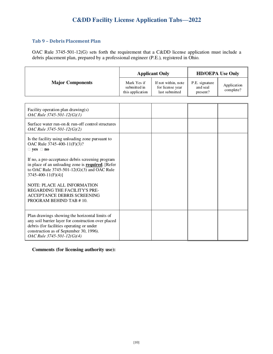CDD Facility License Application Tabs - Ohio, Page 10