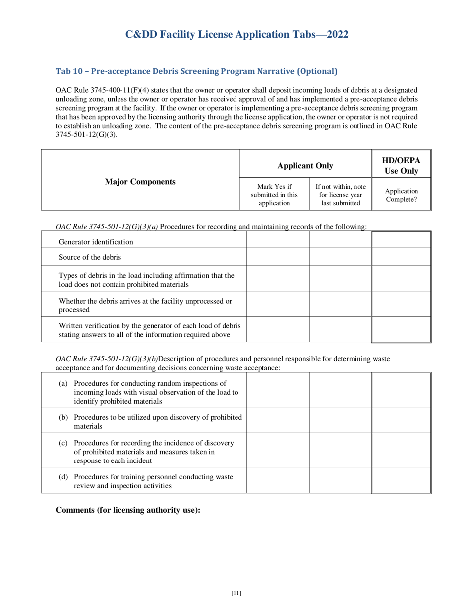 CDD Facility License Application Tabs - Ohio, Page 11