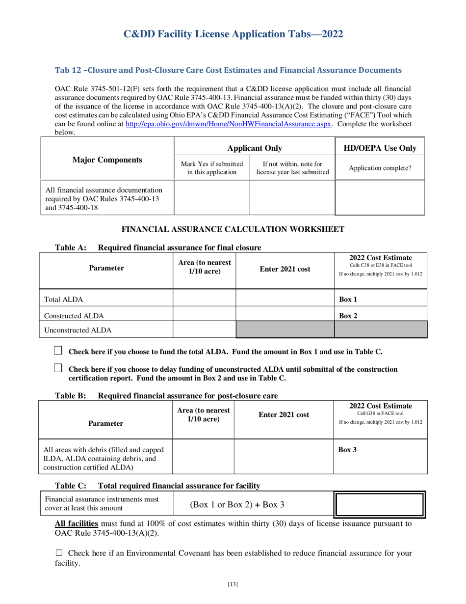 CDD Facility License Application Tabs - Ohio, Page 13