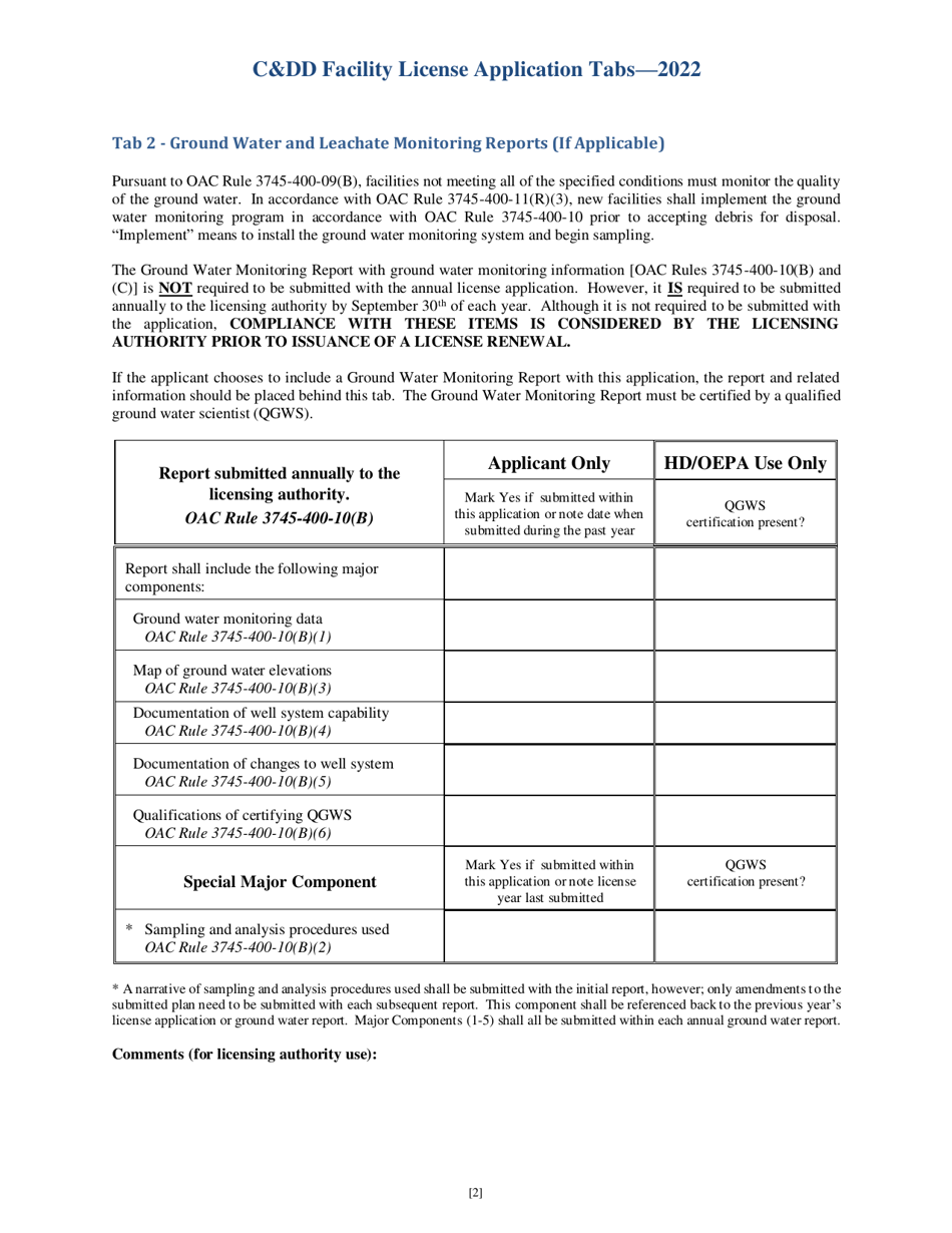 CDD Facility License Application Tabs - Ohio, Page 2