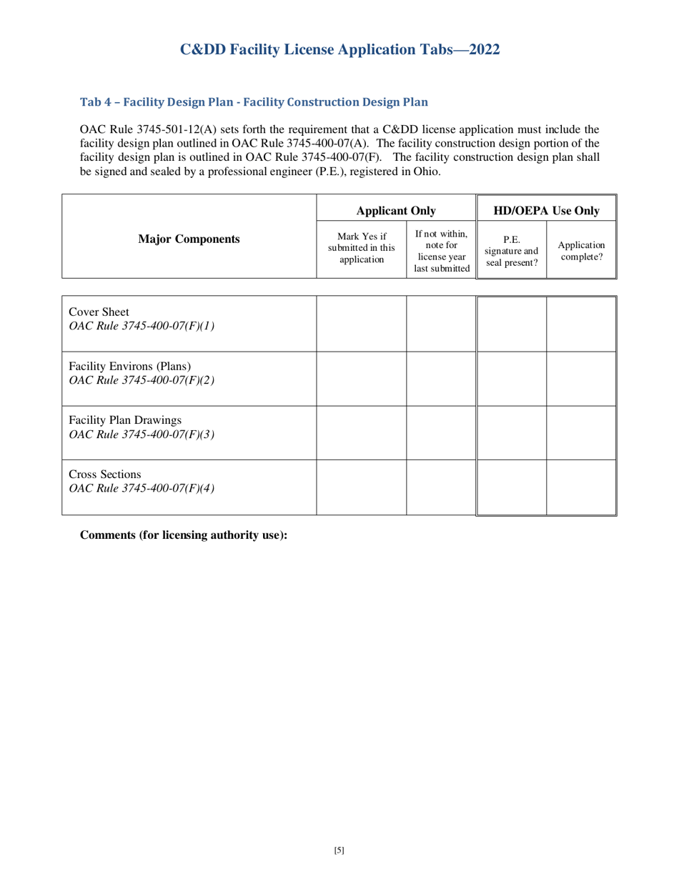 CDD Facility License Application Tabs - Ohio, Page 5